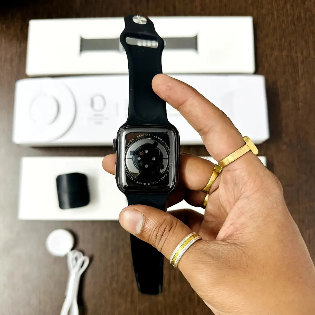 Watch Series 8 PREMIUM QUALITY [45mm - GPS   Cellular] Fitness Tracker, Blood Oxygen & ECG Apps, Always-On Retina Display, Water Resistant - 1 Year Warranty | 15-Days return | Earbuds - Free Gift